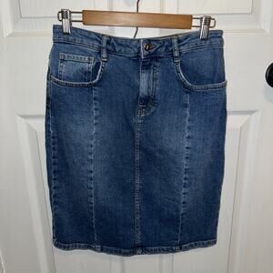PILCRO‎ Anthropologie Denim Blue Skirt Size 6 Above Knee 21 Inches